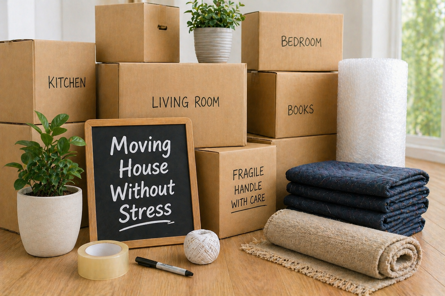 Moving day essentials in a tidy room